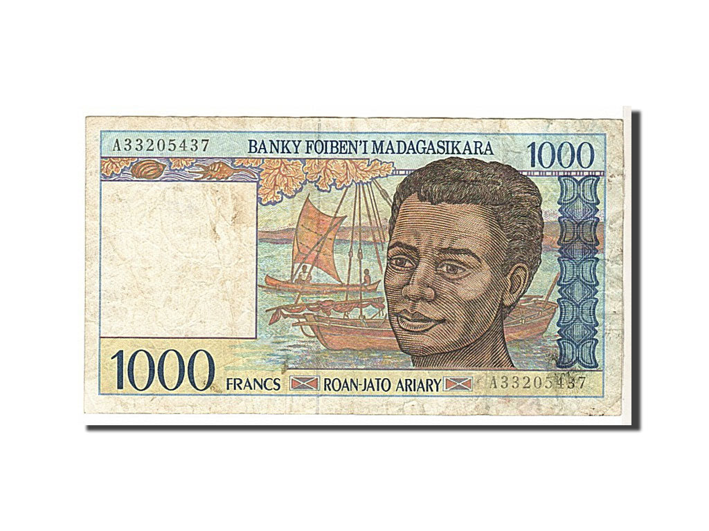 Banknote, Madagascar, 1000 Francs = 200 Ariary, 1994, KM:76a, VF(20-25)
