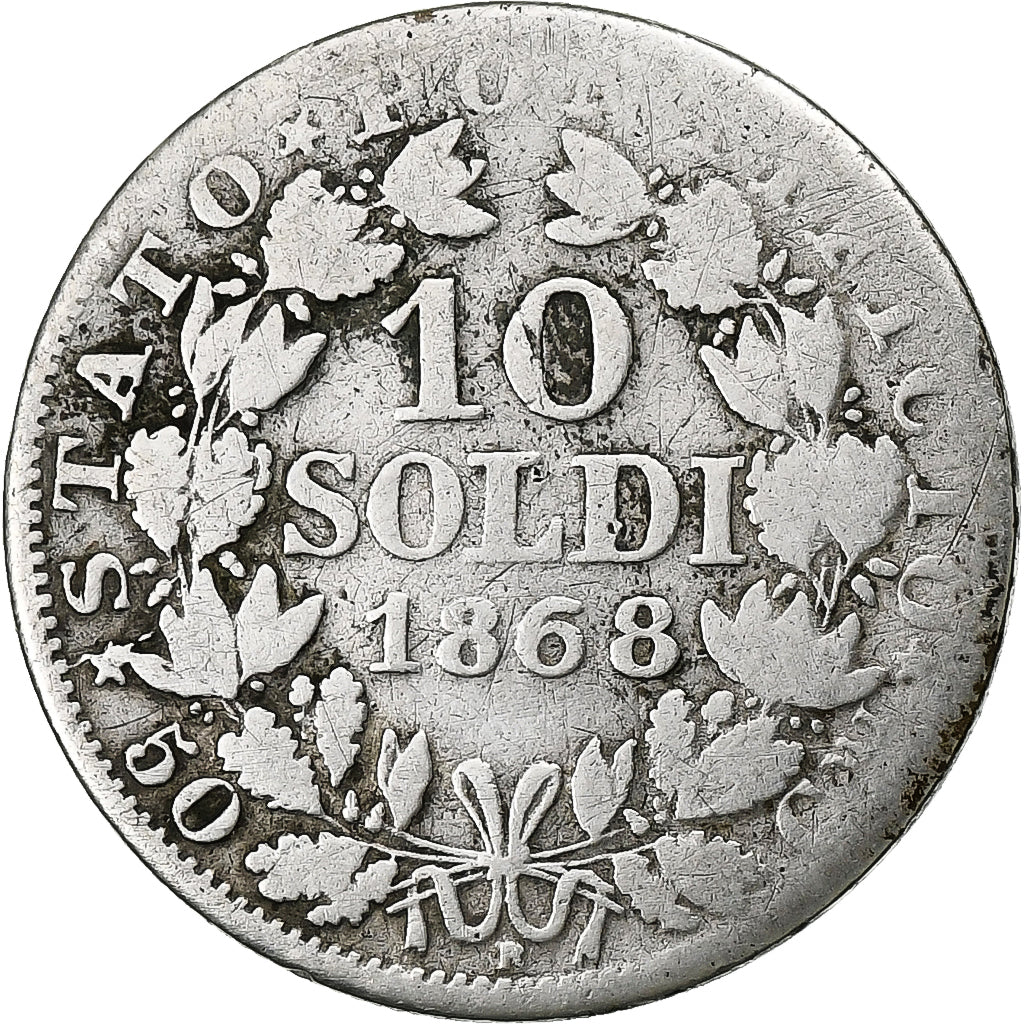 Moneta, STATI ITALIANI, PAPAL STATES, Pius IX, 10 Soldi, 50 Centesimi, 1868