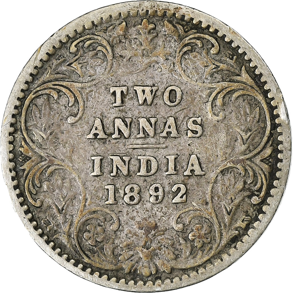 INDIA-BRITISH, Victoria, 2 Annas, 1892, Silver, F(12-15), KM:488