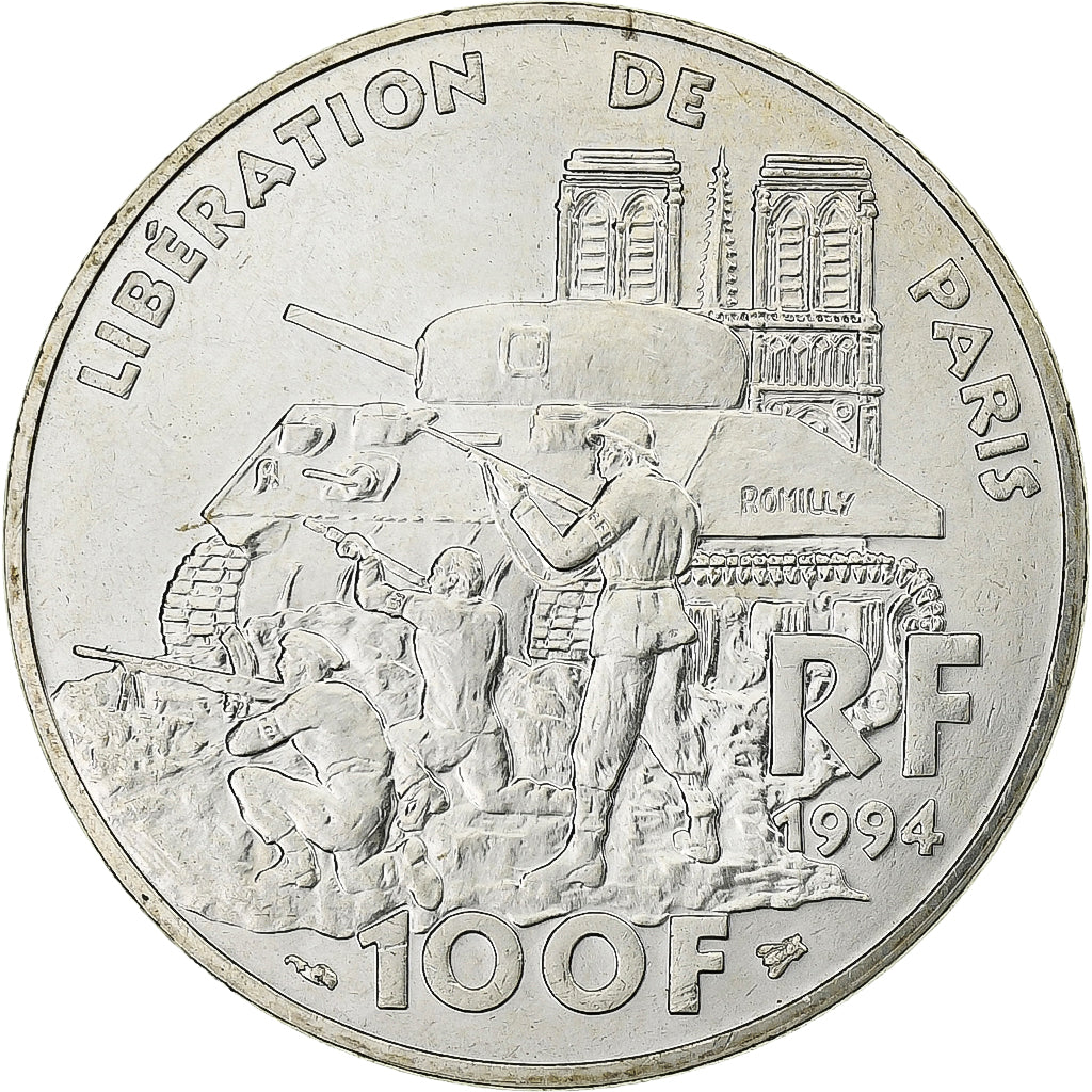 Coin, France, Libération de Paris, 100 Francs, 1994, MS(60-62), Silver