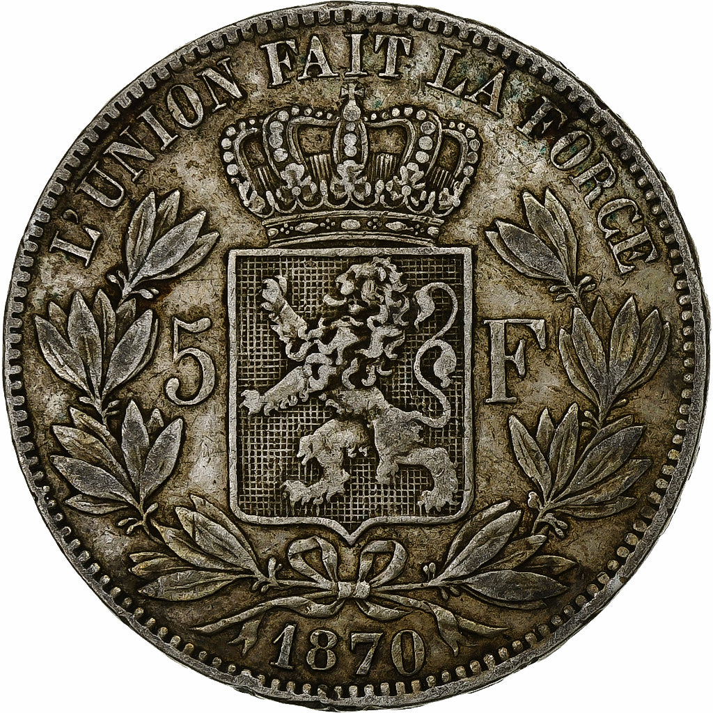 Münze, Belgien, Leopold II, 5 Francs, 5 Frank, 1870, S+, Silber, KM:24