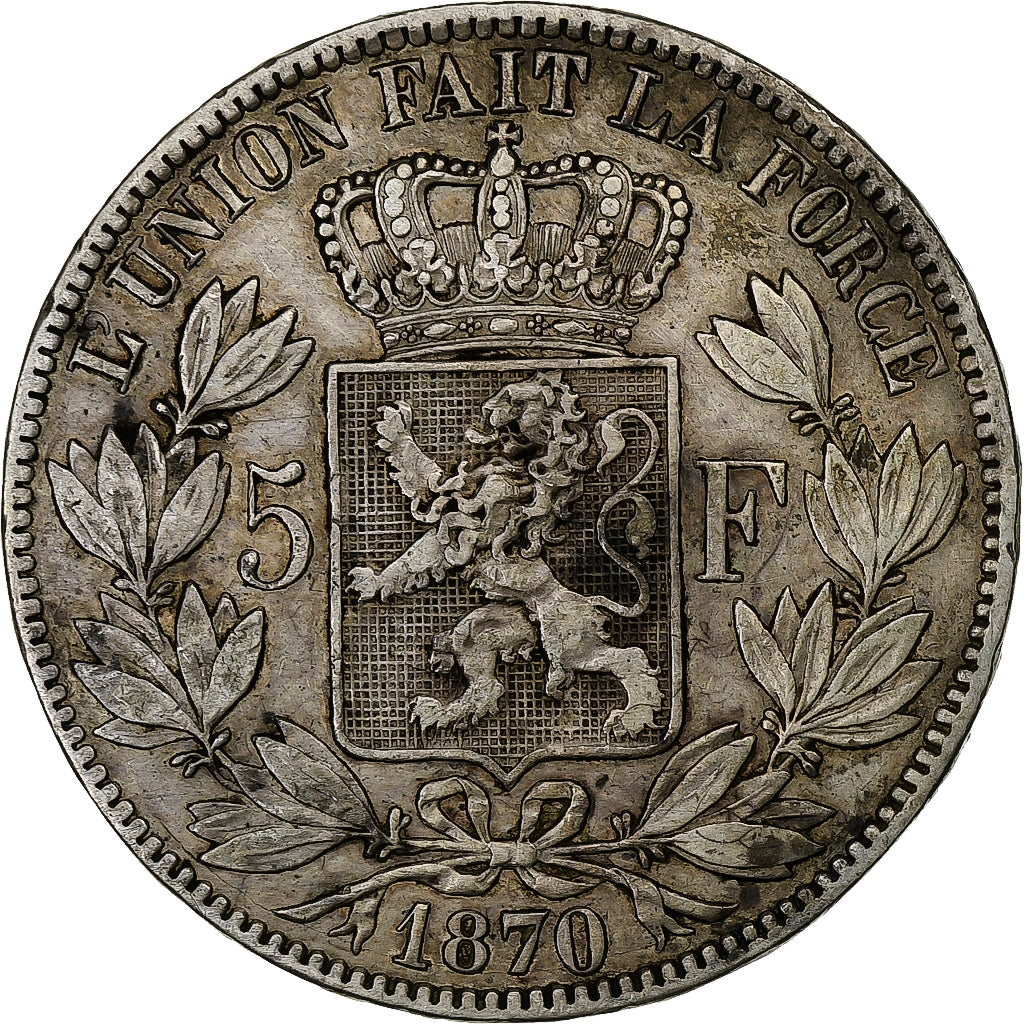 Moneta, Belgio, Leopold II, 5 Francs, 5 Frank, 1870, MB+, Argento, KM:24