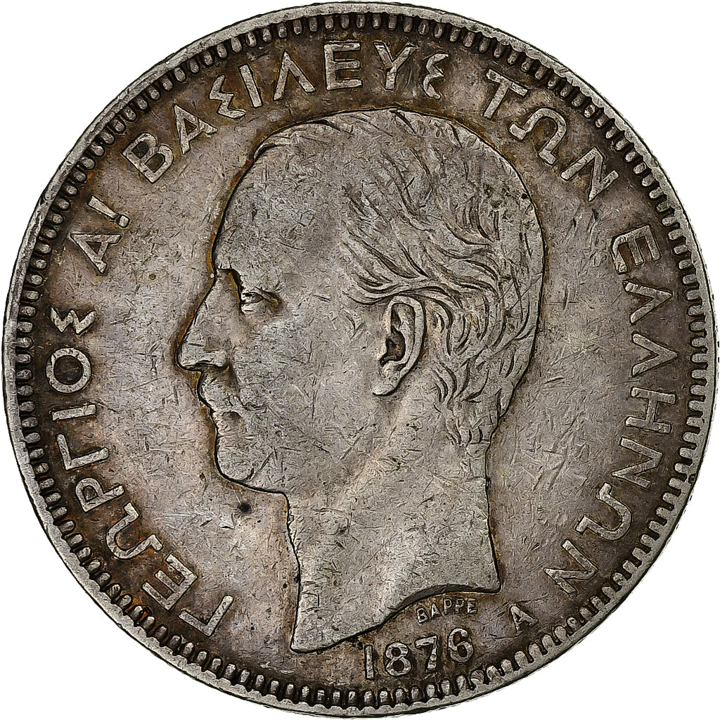 Greece, George I, 5 Drachmai, 1876, Paris, Silver, VF(30-35), KM:46