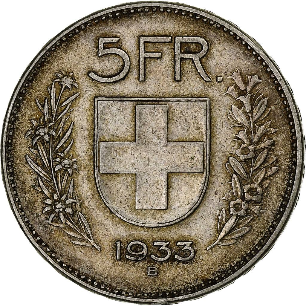 Coin, Switzerland, 5 Francs, 1933, Bern, VF(30-35), Silver, KM:40