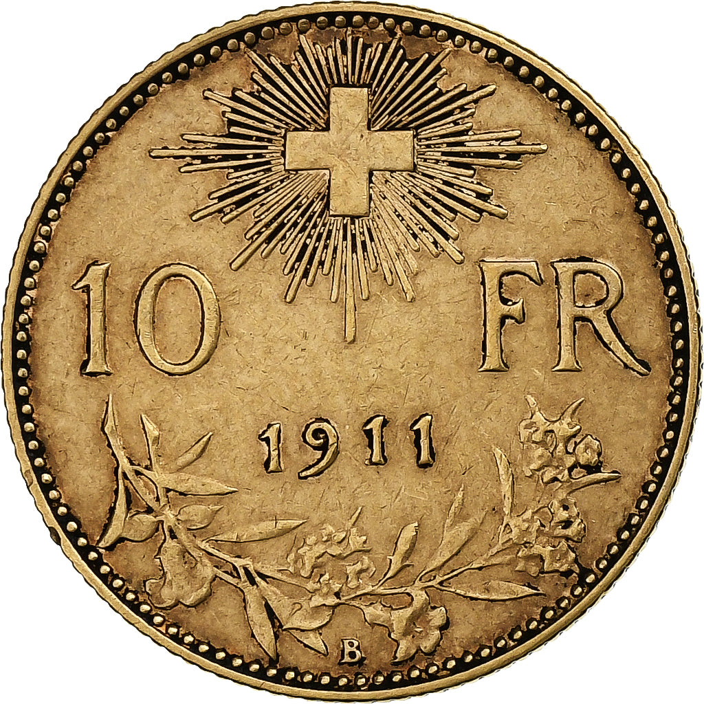 Switzerland, 10 Francs, 1911, Bern, Gold, AU(50-53), KM:36