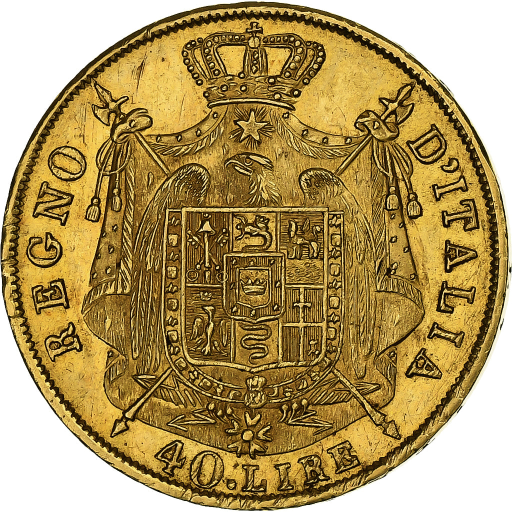 ITALIAN STATES, Napoleon I, 40 Lire,Gold, 1814,Milan,AU(50-53),KM 12