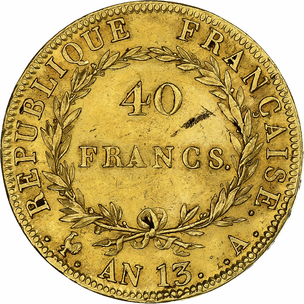 Coin, France, Napoleon I, 40 Francs, AN 13, Paris, AU(50-53), Gold, KM:664.1, Le