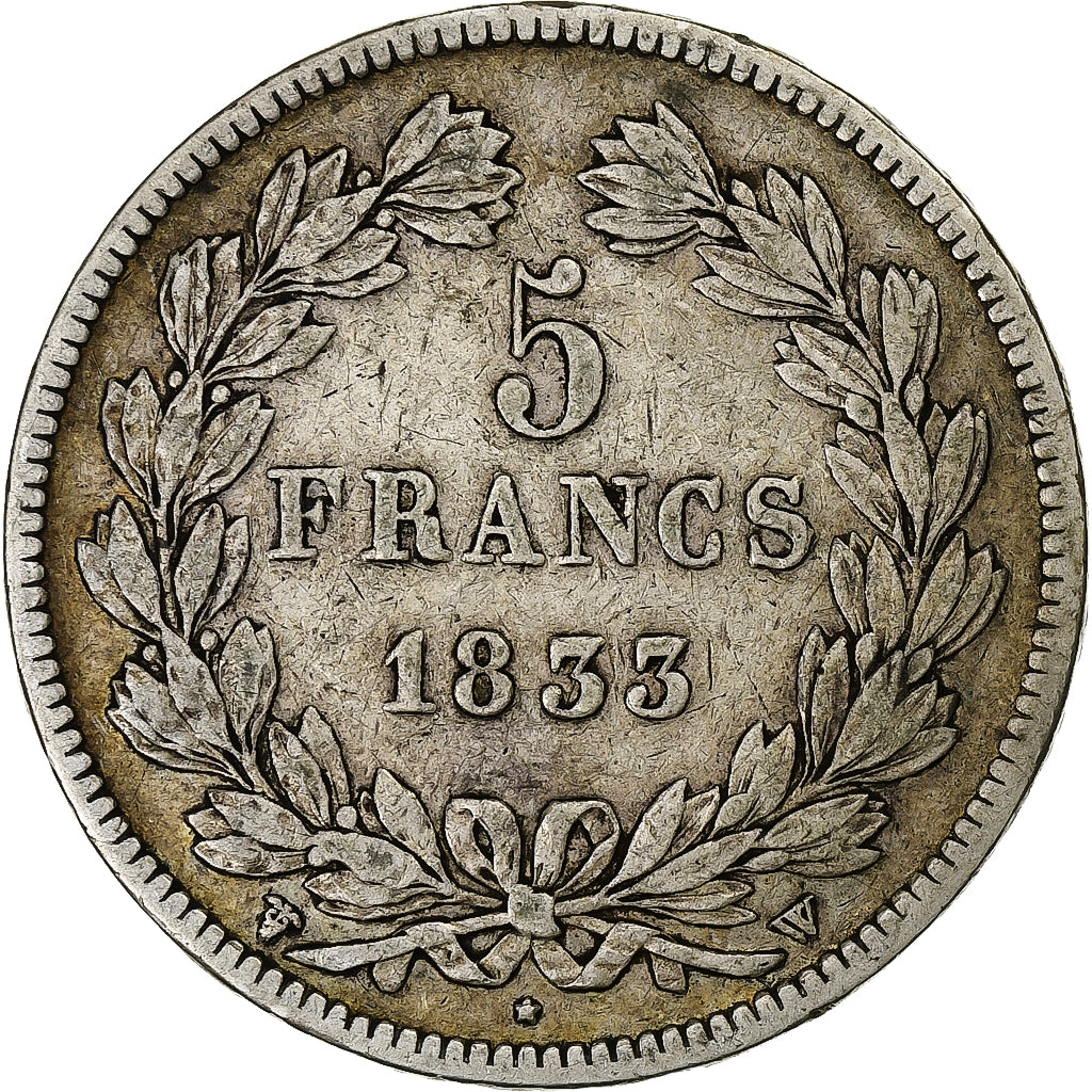 Moneta, Francia, Louis-Philippe, 5 Francs, 1833, Lille, MB+, Argento, KM:749.13