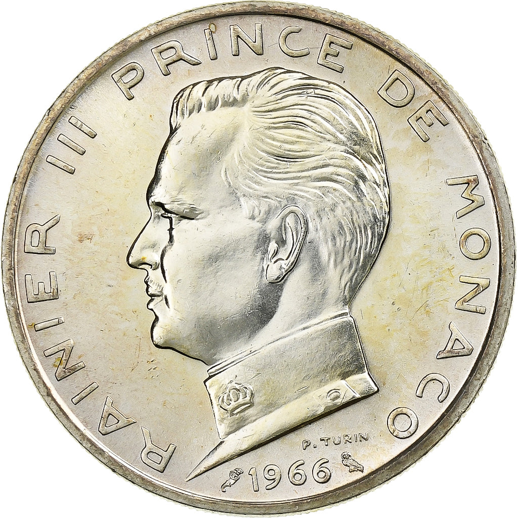 Coin, Monaco, Rainier III, 5 Francs, 1966, MS(63), Silver, KM:141, Gadoury:MC