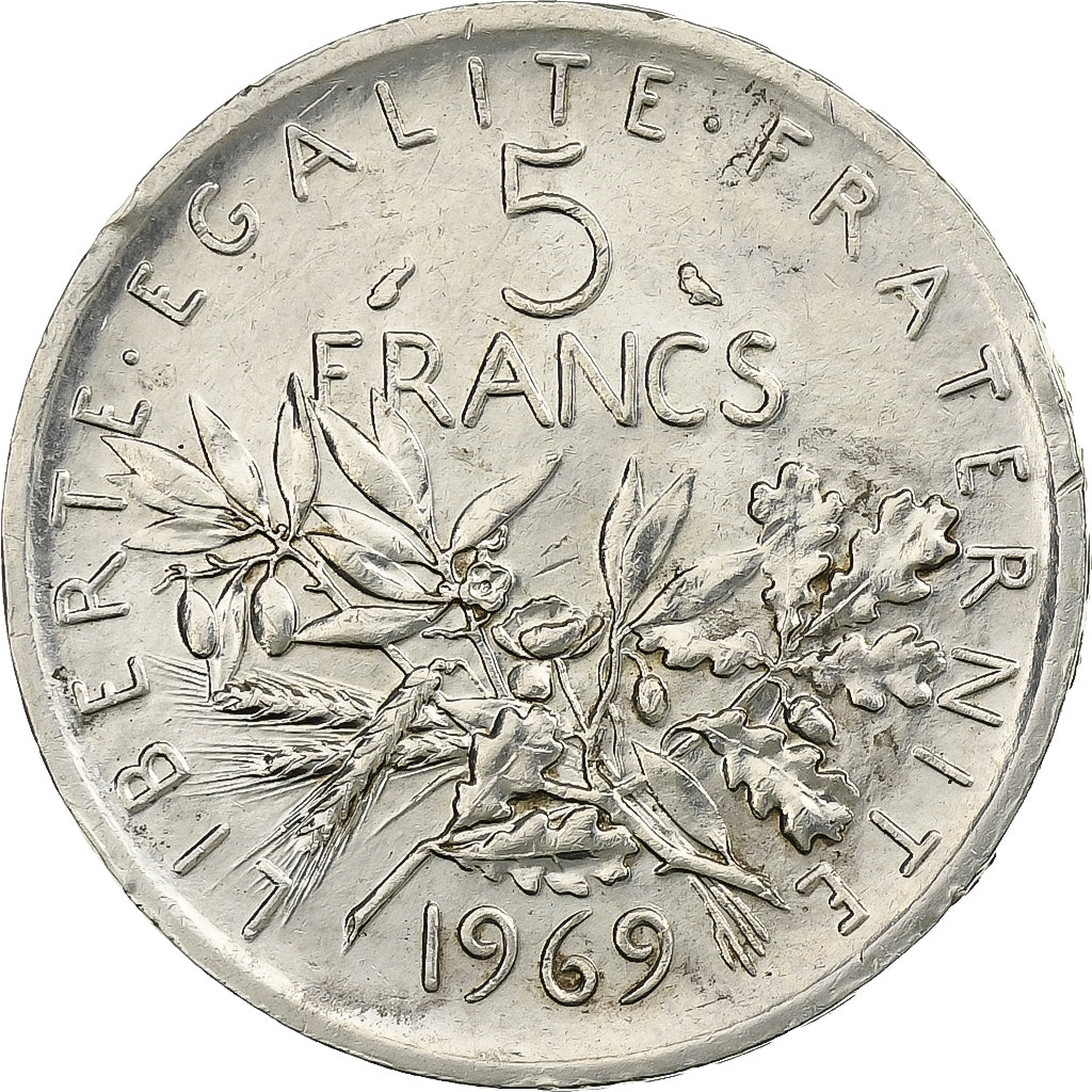 France, 5 Francs, Semeuse, 1969, Paris, Silver, MS(60-62), Gadoury:770, KM:926