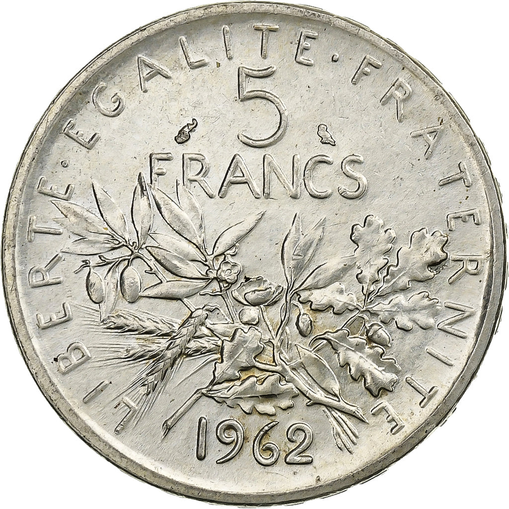 France, 5 Francs, Semeuse, 1962, Paris, Silver, AU(55-58), Gadoury:770, KM:926