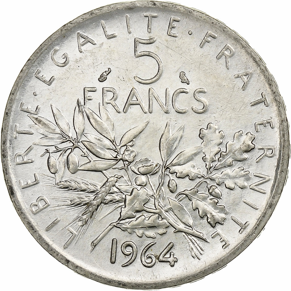 Munten, Frankrijk, Semeuse, 5 Francs, 1964, Paris, PR+, Zilver, KM:926
