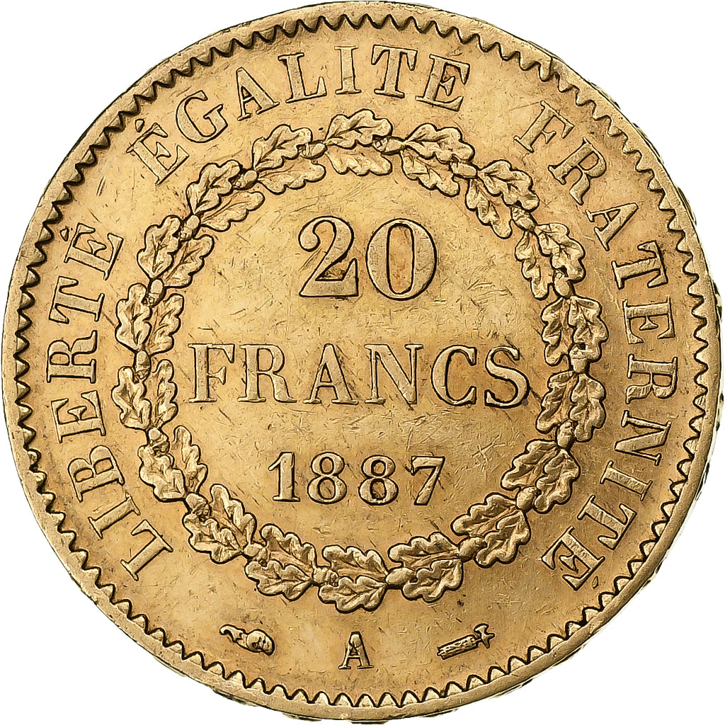 France, 20 Francs, Génie, 1887, Paris, Or, SUP, Gadoury:1063, KM:825