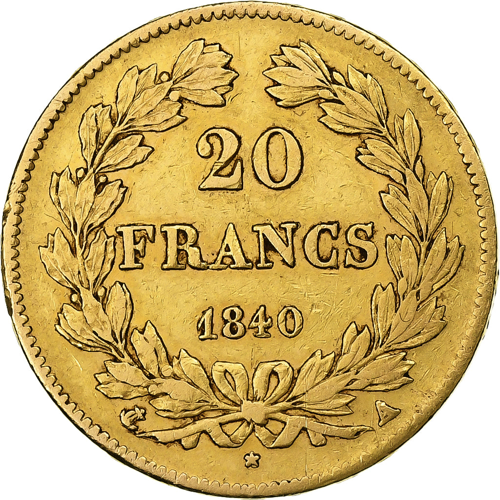 Francia, Louis-Philippe, 20 Francs, 1840, Paris, BB, Oro, KM:750.1, Gadoury:1031