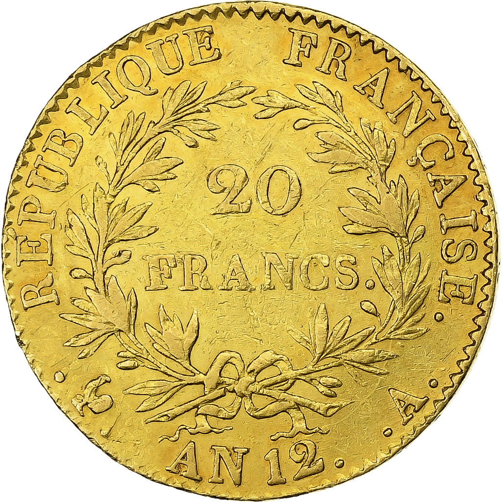 Francja, Napoleon I, 20 Francs, An 12, Paris, Złoto, AU(50-53), Gadoury:1020