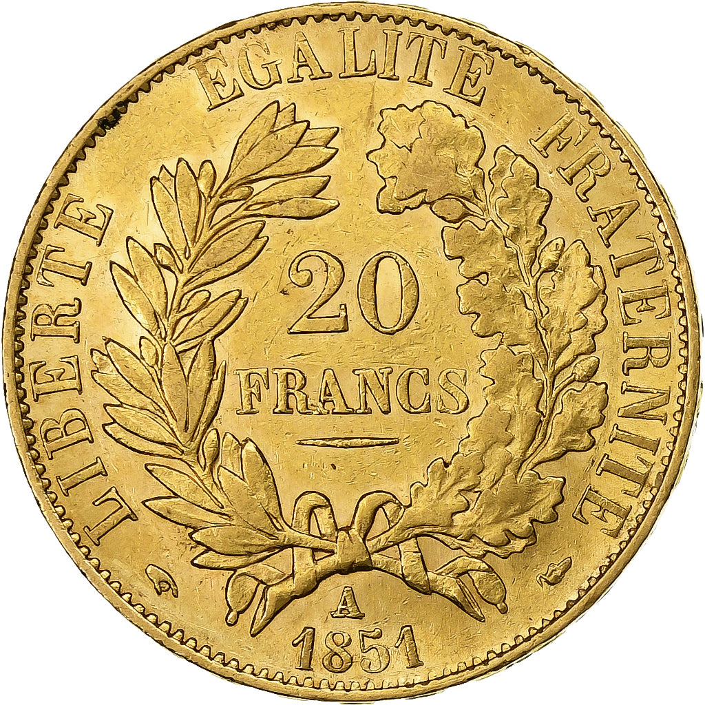 Coin, France, Cérès, 20 Francs, 1851, Paris, Variety, AU(50-53), Gold, KM:762