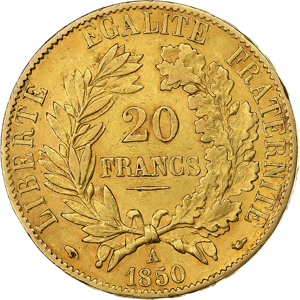 France, Cérès, 20 Francs, 1850, Paris, AU(50-53), Gold, KM:762, Gadoury:1059