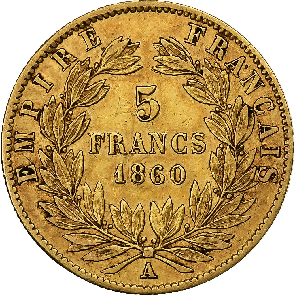 Moneda, Francia, Napoléon III, 5 Francs, 1860, Paris, MBC, Oro, KM:787.1