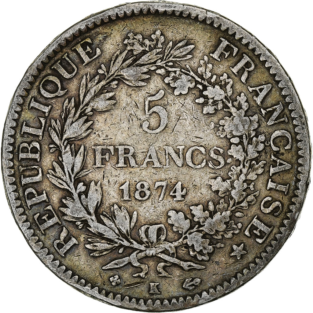 Coin, France, Hercule, 5 Francs, 1874, Bordeaux, VF(30-35), Silver, KM:820.2