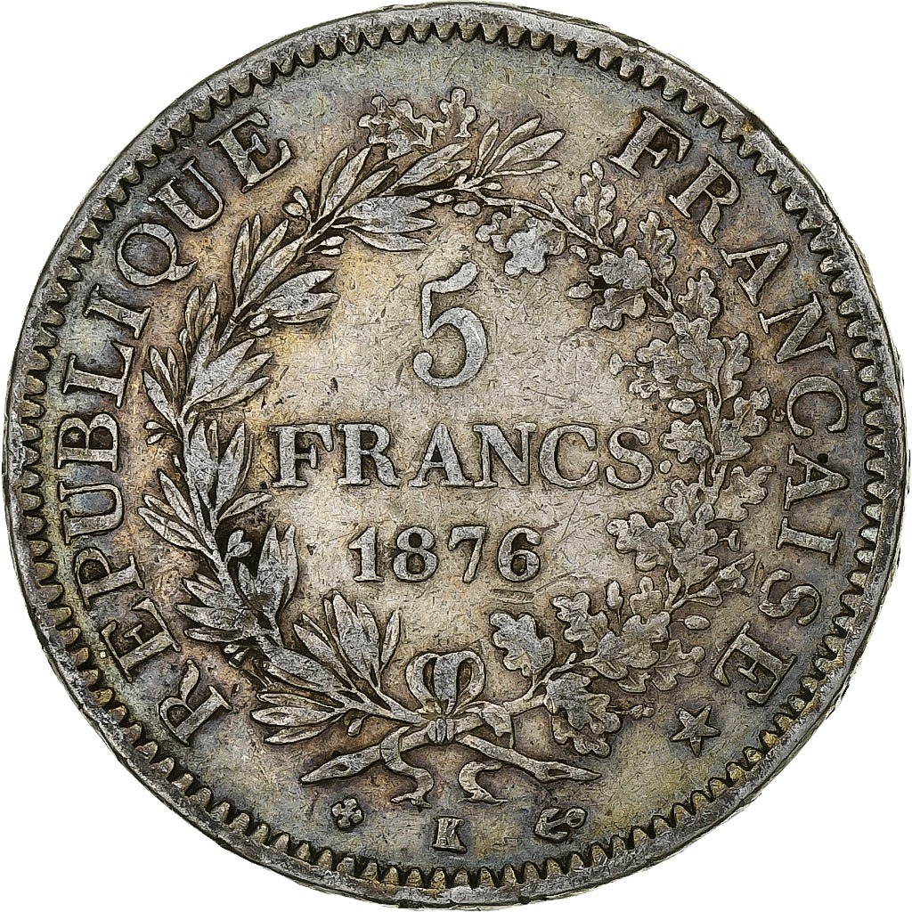 Moneta, Francia, Hercule, 5 Francs, 1876, Bordeaux, MB+, Argento, KM:820.2