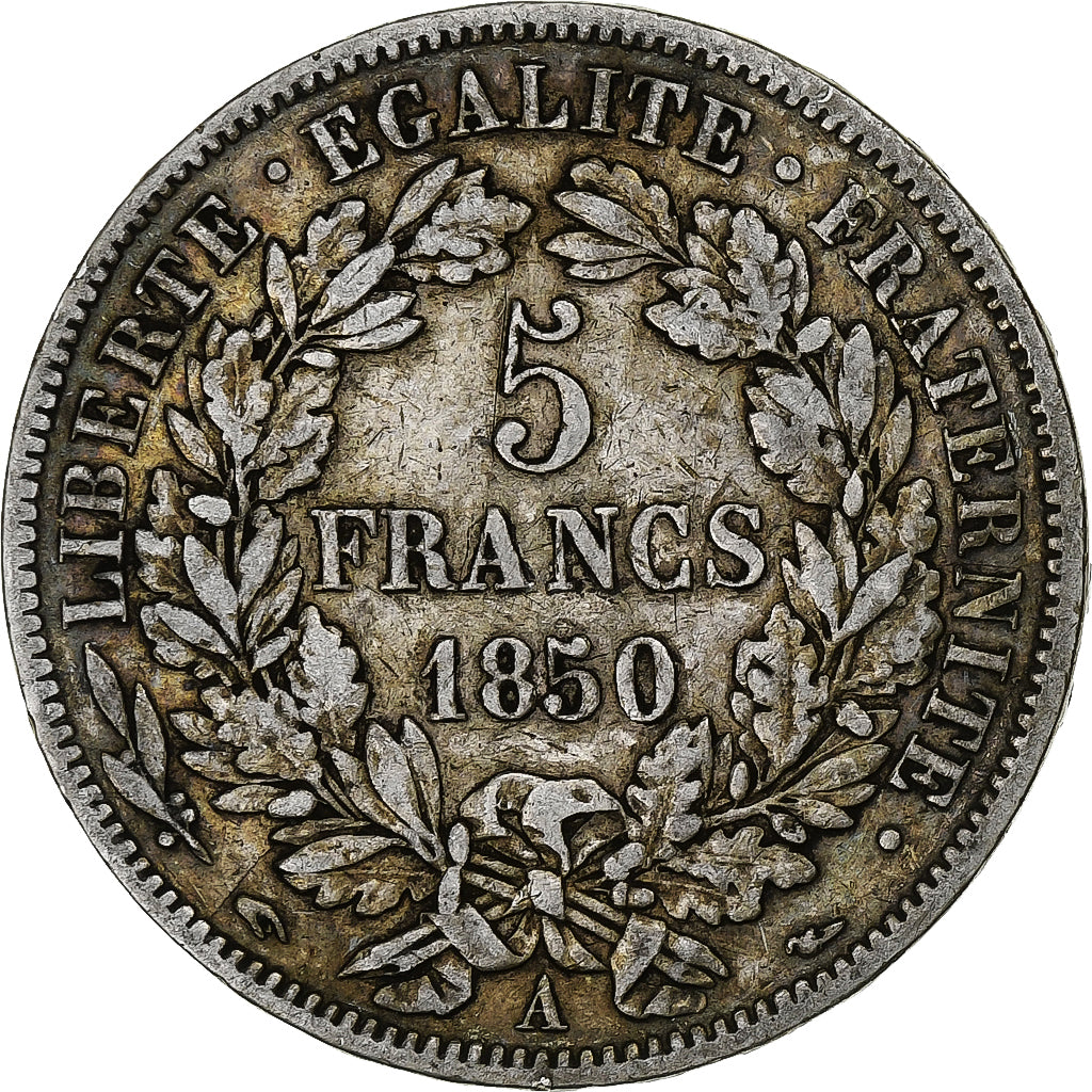 Francia, Cérès, 5 Francs, 1850, Paris, MB+, Argento, KM:761.1, Gadoury:719