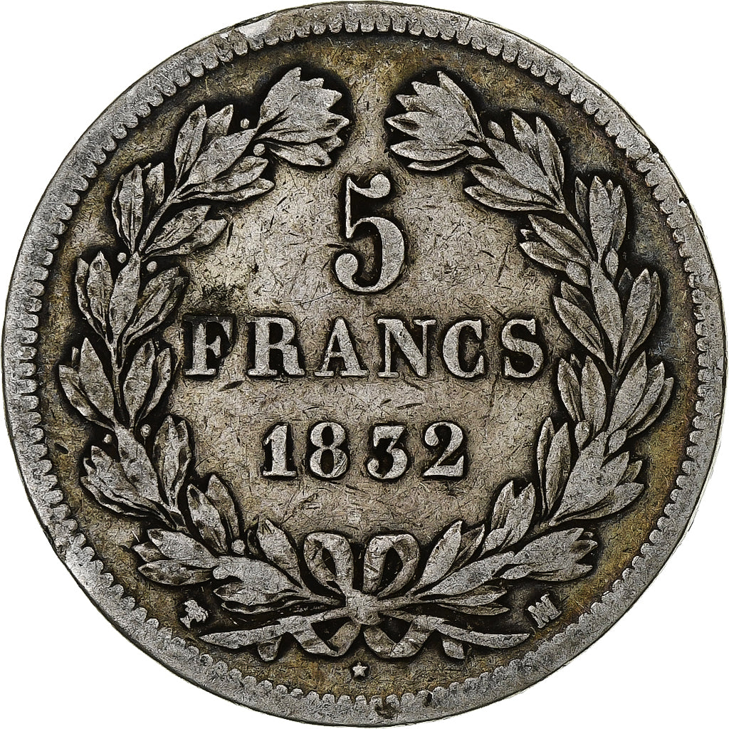 Moneta, Francia, Louis-Philippe, 5 Francs, 1832, Marseille, MB+, Argento