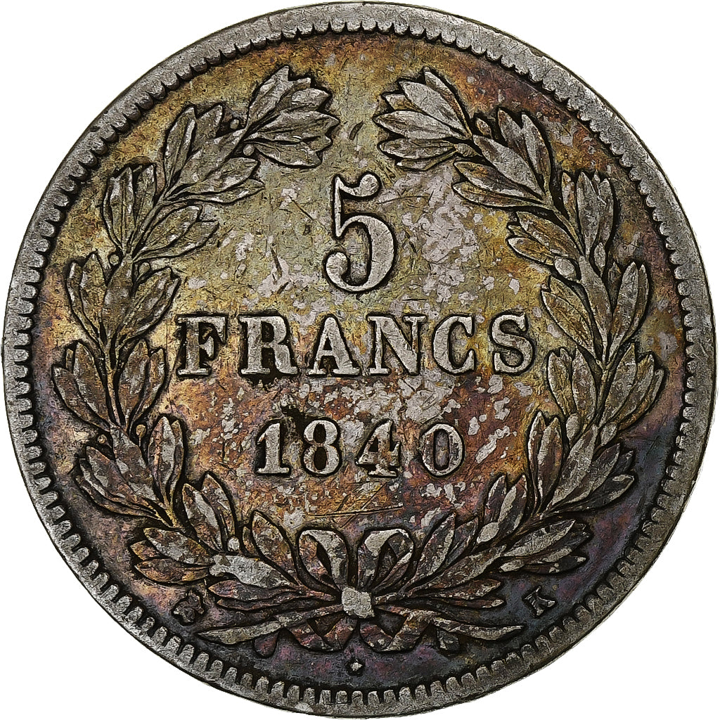 Moneta, Francia, Louis-Philippe, 5 Francs, 1840, Bordeaux, BB, Argento