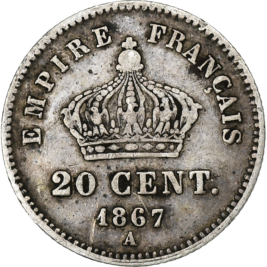 France, Napoléon III, 20 Centimes, 1867, Paris, Argent, TTB, KM:808.1