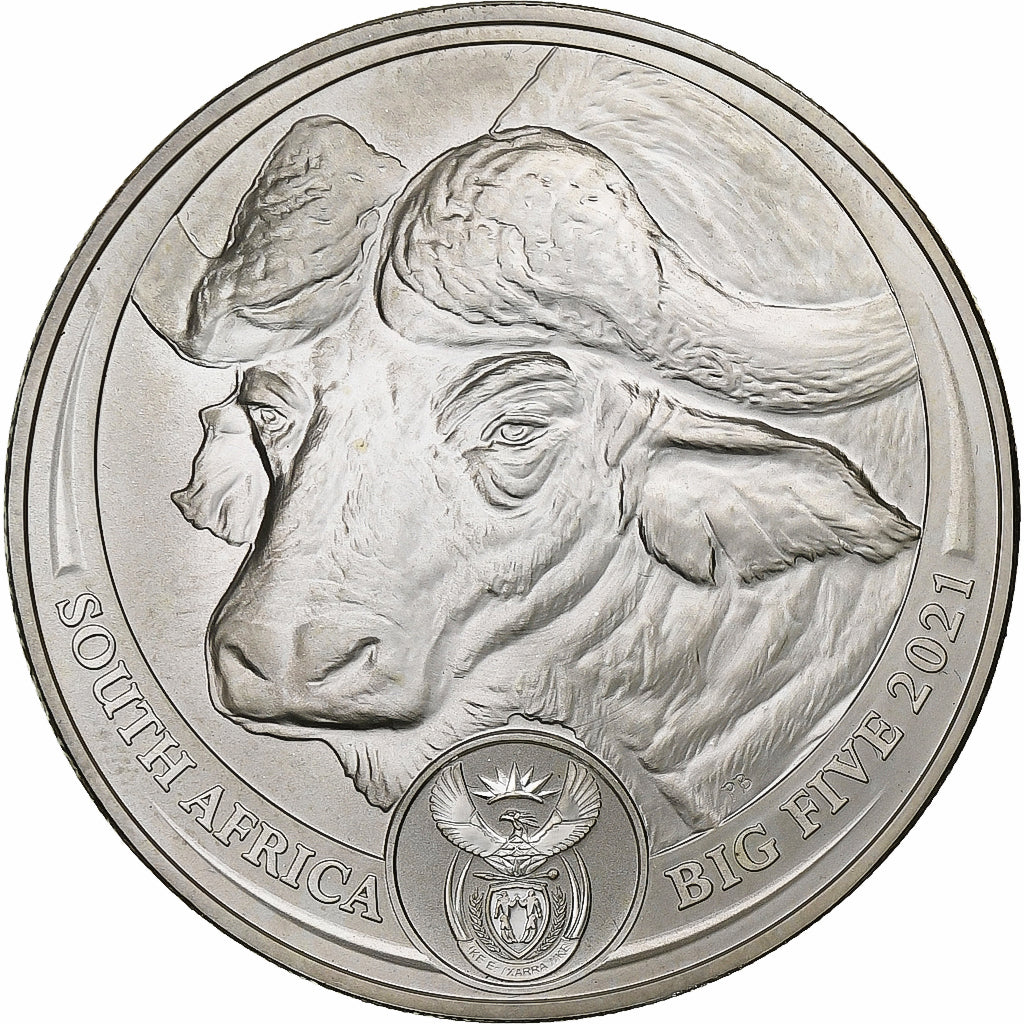 Sudáfrica, 5 Rand, le Buffle, 2021, South Africa Mint, 1 Oz, Plata, FDC