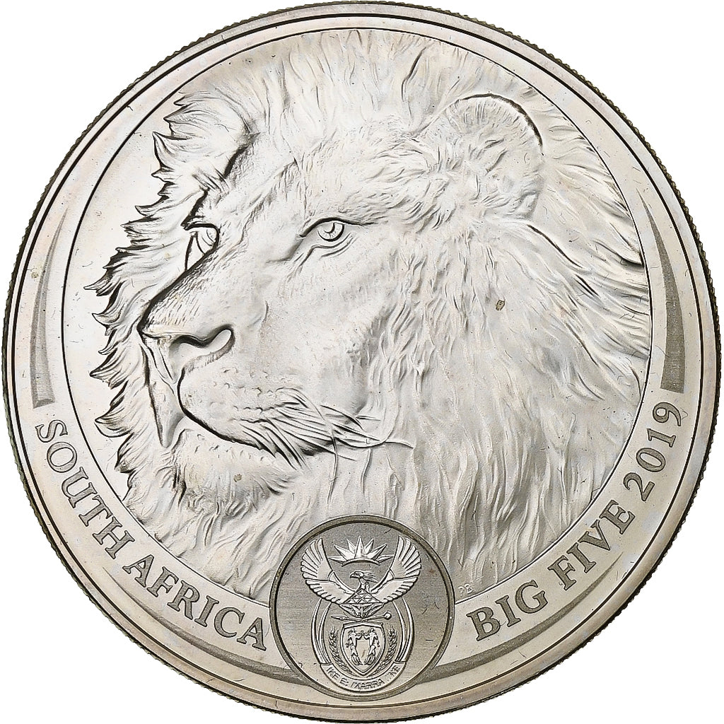 South Africa, 5 Rand, Le Lion, 2019, South Africa Mint, 1 Oz, Silver, MS(65-70)