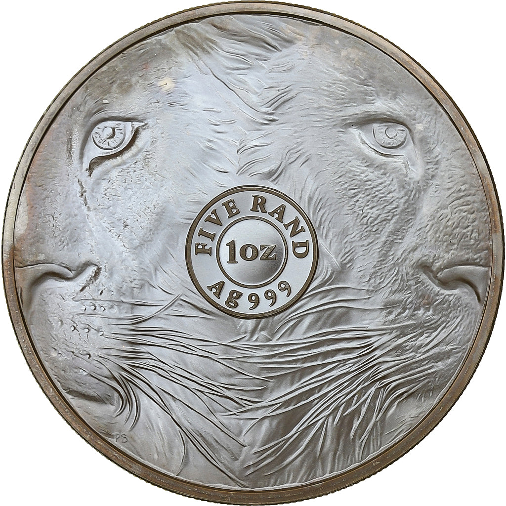 South Africa, 5 Rand, Le Lion, 2019, South Africa Mint, 1 Oz, Silver, MS(65-70)