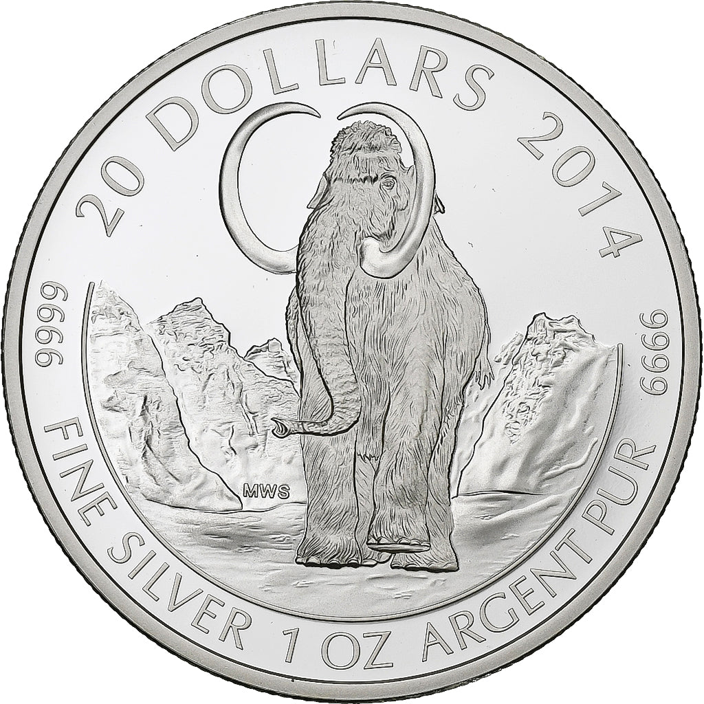 Canada, Elizabeth II, 20 Dollars, Wooly Mammoth, 2014, 1 Oz, Silver, MS66