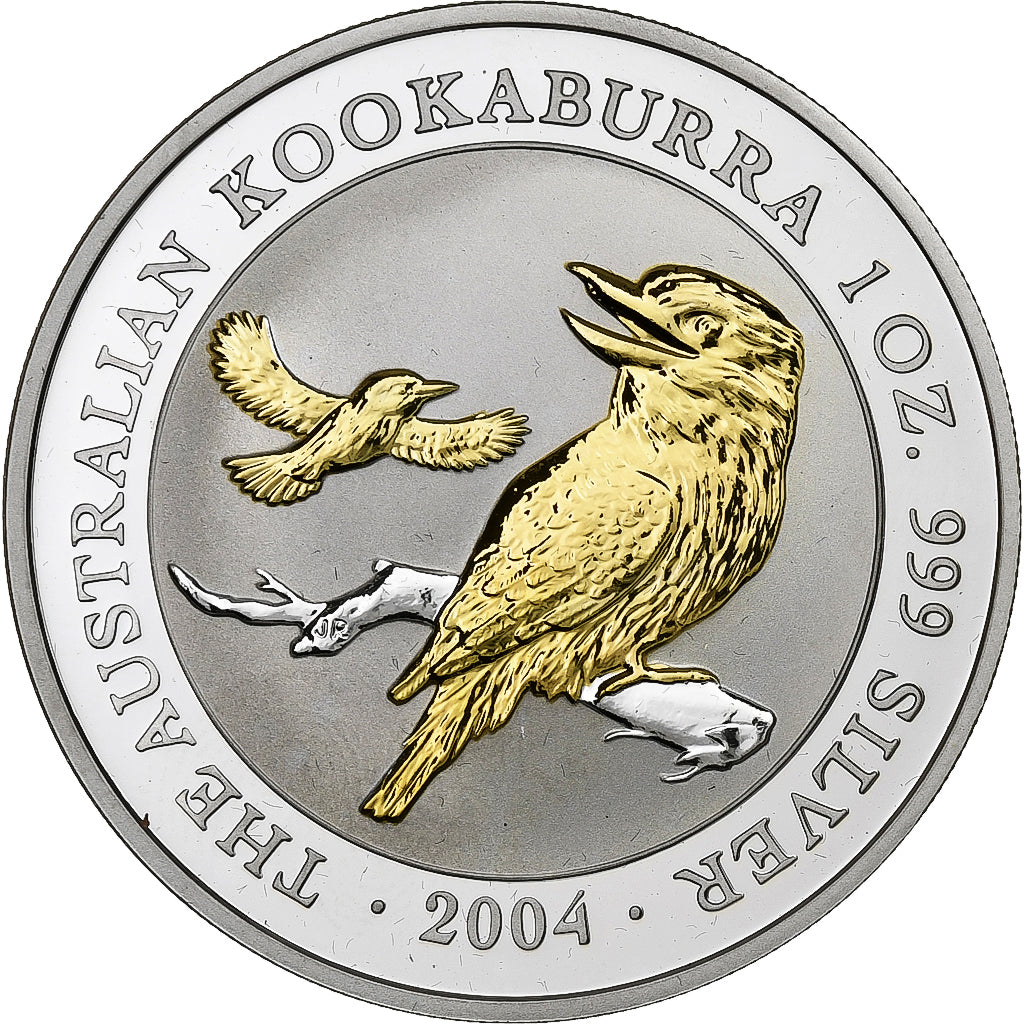 Australia, 1 Dollar, 1 Oz, Kookaburra, 2004, Proof Gilded, Srebro, MS(64)