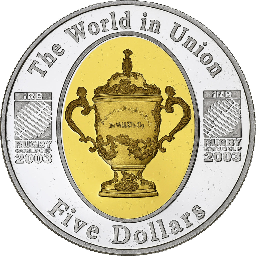 Australia, 5 dollars, 1 oz, Rugby World Cup Selectively Gold Plated, 2003, 1 Oz