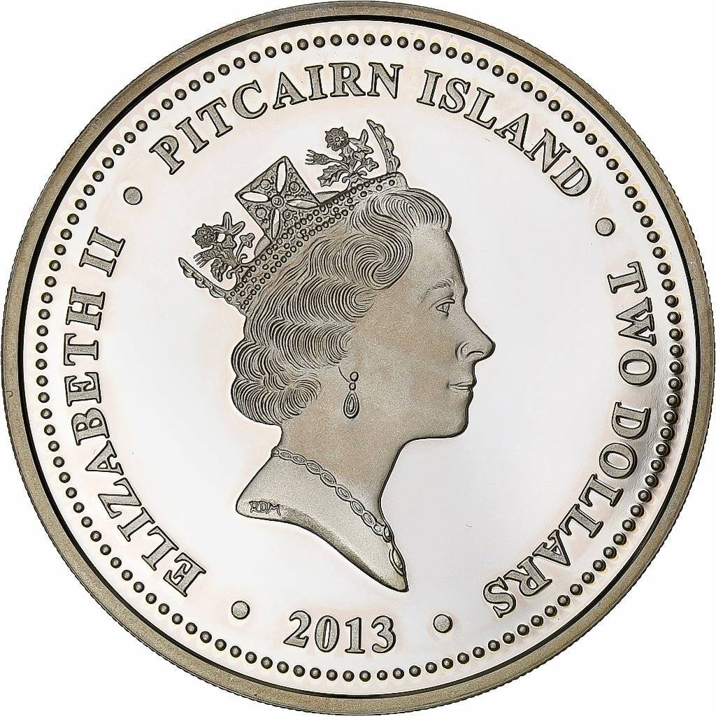 WYSPY PITCAIRN, 2 Dollars Oz Proof, cunard ship in the color, 2013, Colourized