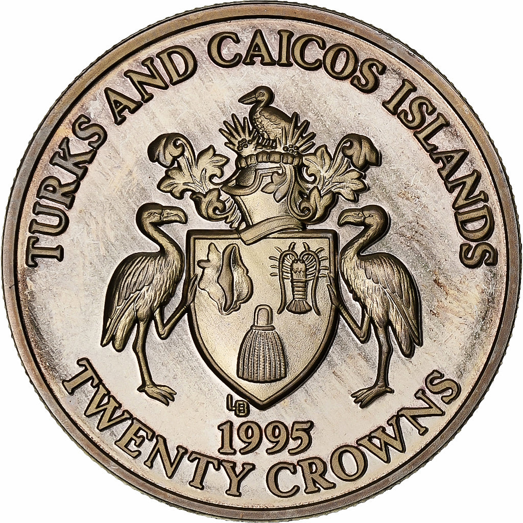 Turks e Caicos, 20 Crowns, Victoire de 1945, 1995, Argento, FDC