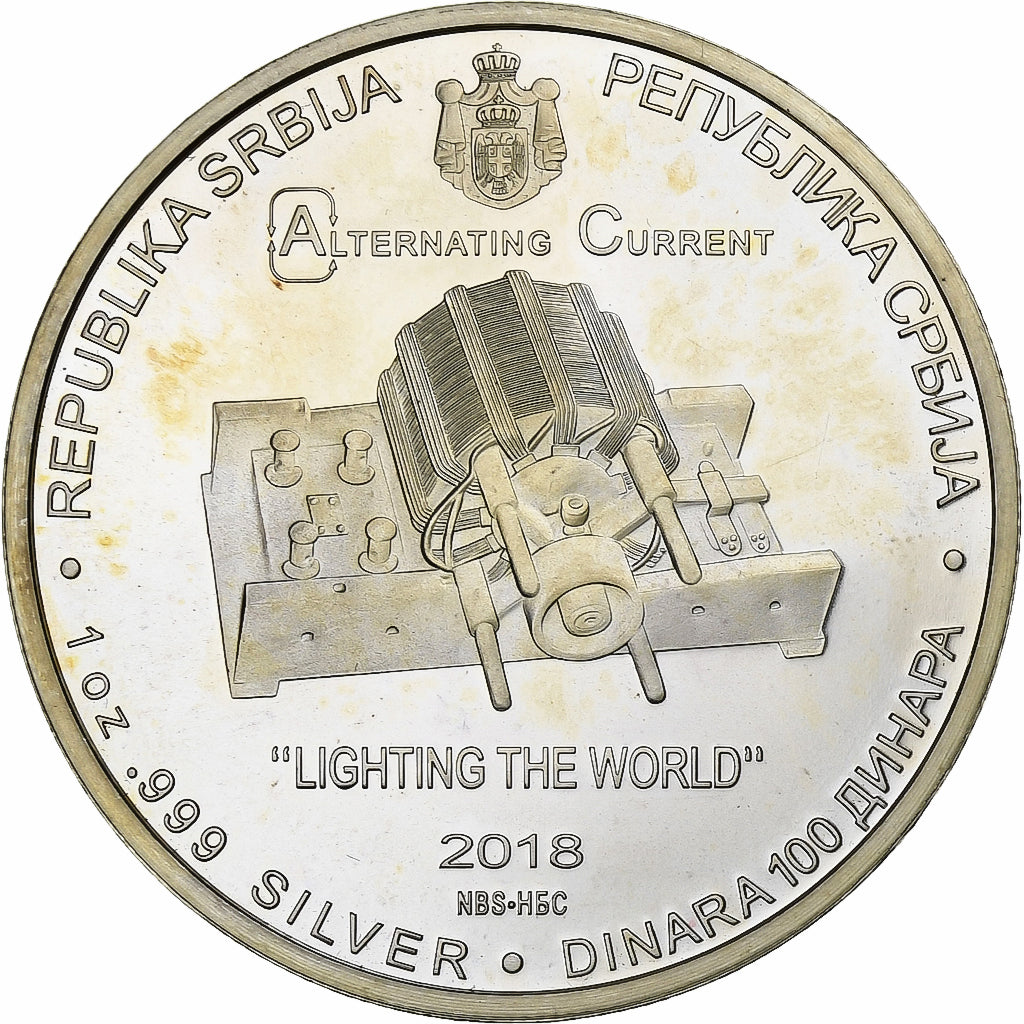 Serbia, 100 Dinara, Nikola Tesla, 2018, 1 Oz, Proof, Argento, SPL