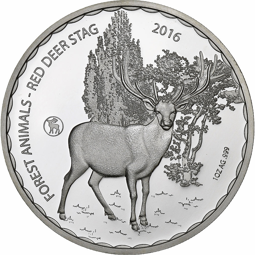 Burkina Faso, 1000 Francs CFA, 1 Silver Oz, Red Deer Stag, 2016, MCI Mint, 1 Oz