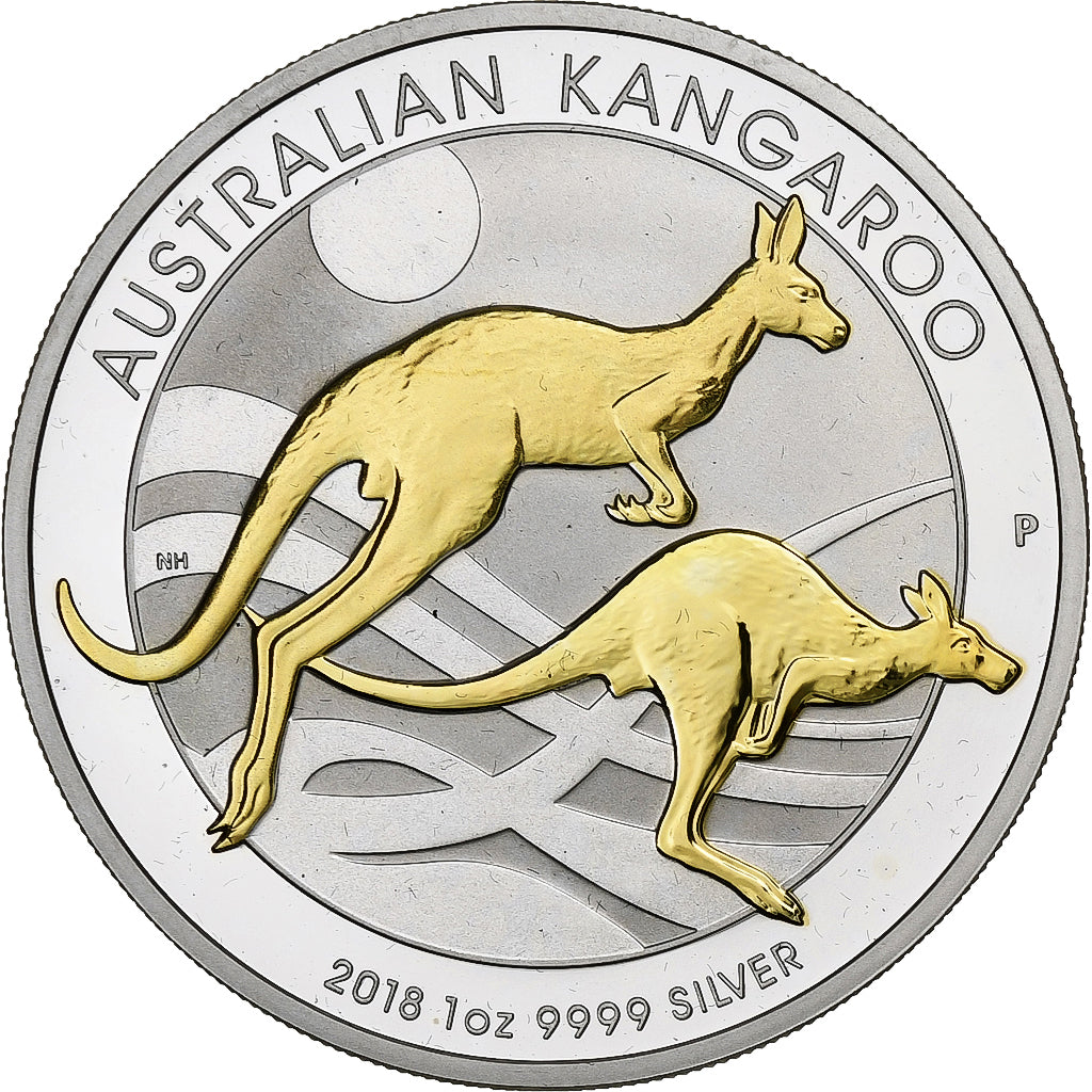 Australien, 1 Dollar, 1 Oz, Australia Gilded Kangaroo, 2018, Perth, Silber, UNZ+