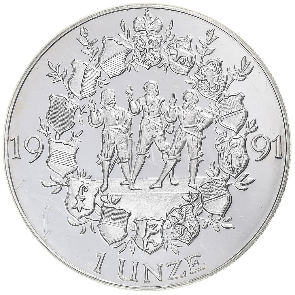 Schweiz, 1 Oz, 700 ans de la confédération helvétique, 1991, Bern, Silber