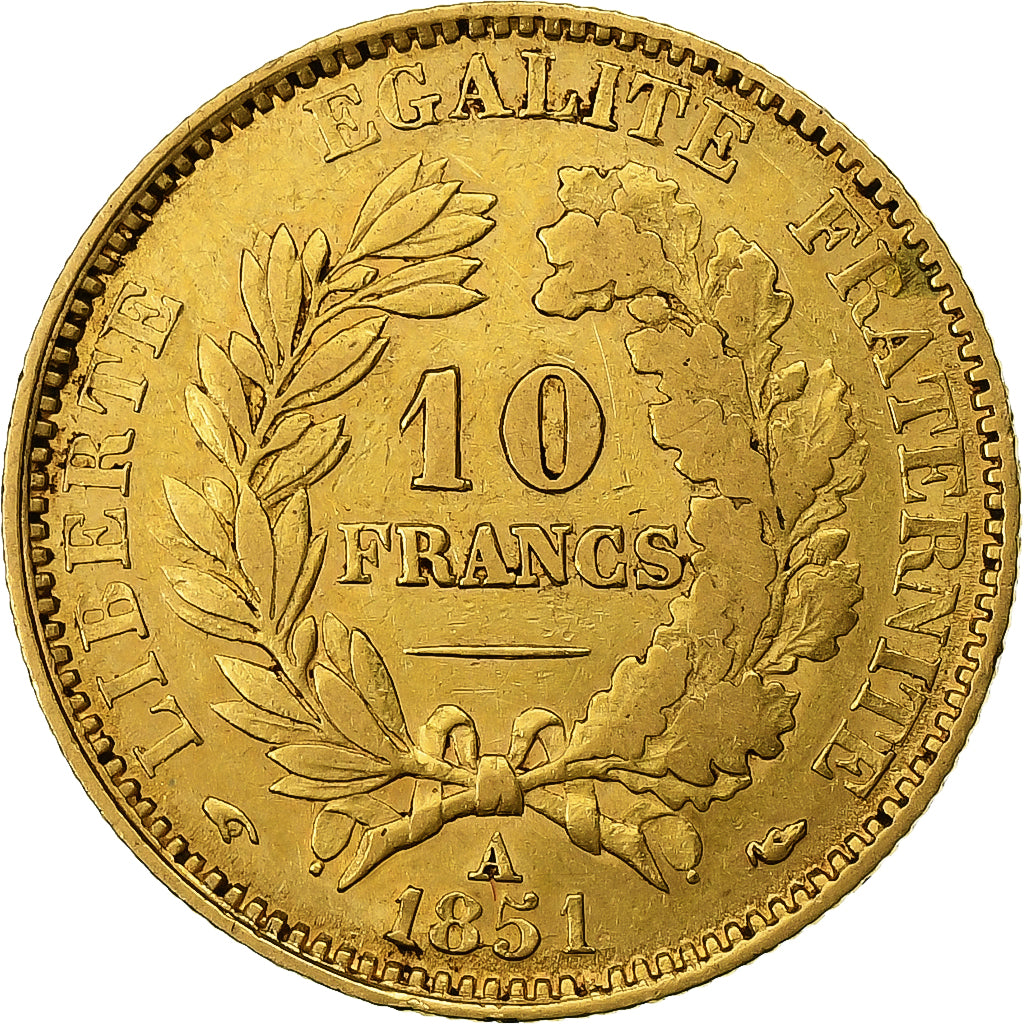 Frankrijk, 10 Francs, Cérès, 1851, Paris, Goud, ZF, Gadoury:1012, KM:770