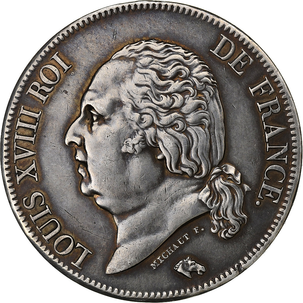 France, Louis XVIII, 5 Francs, Louis XVIII, 1824, Rouen, Argent, TTB+