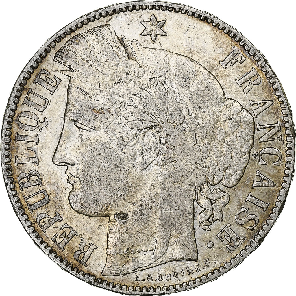 France, 5 Francs, Cérès, 1871, Bordeaux, Argent, TB+, Gadoury:742, KM:818.2