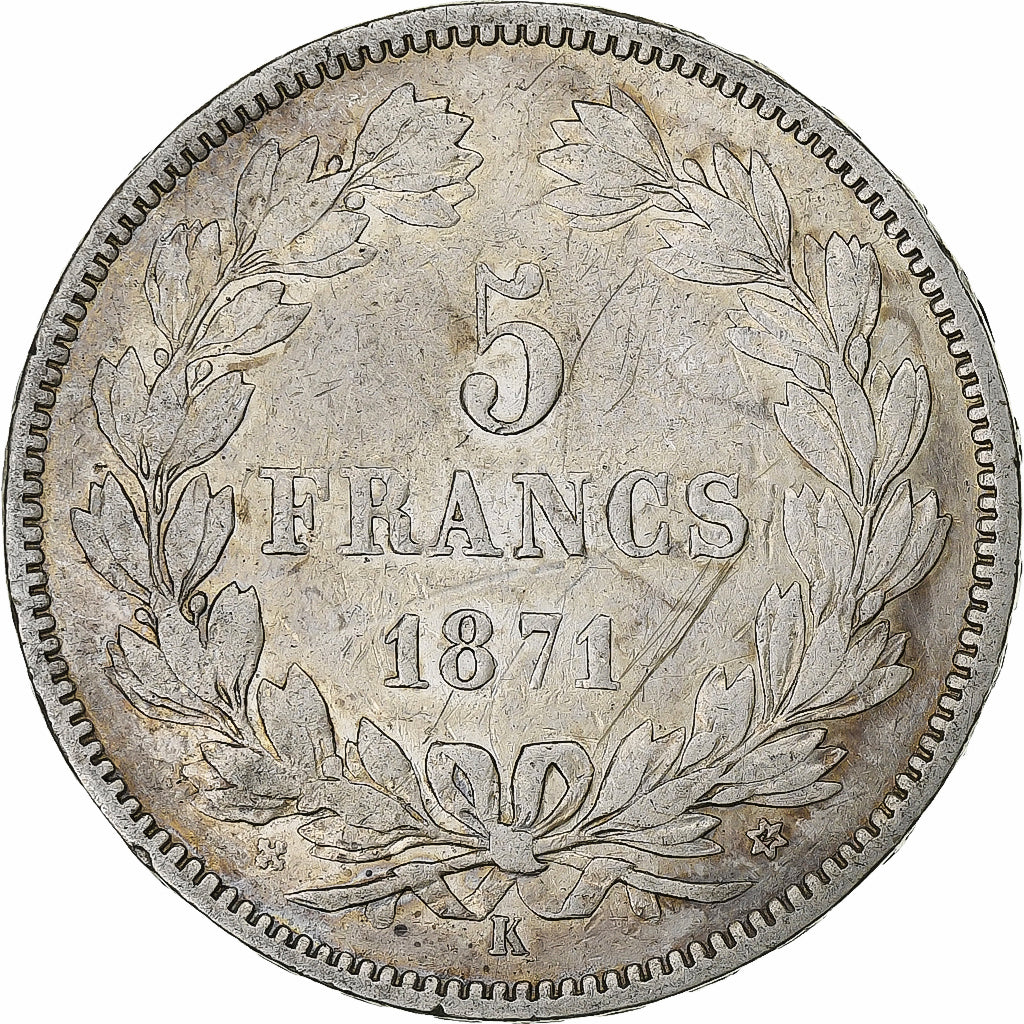 France, 5 Francs, Cérès, 1871, Bordeaux, Argent, TB+, Gadoury:742, KM:818.2