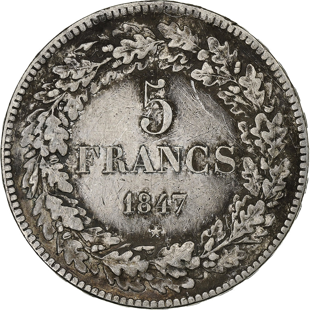 Belgium, Leopold I, 5 Francs, 5 Frank, 1847, Brussels, VF(30-35), Silver, KM:3.2