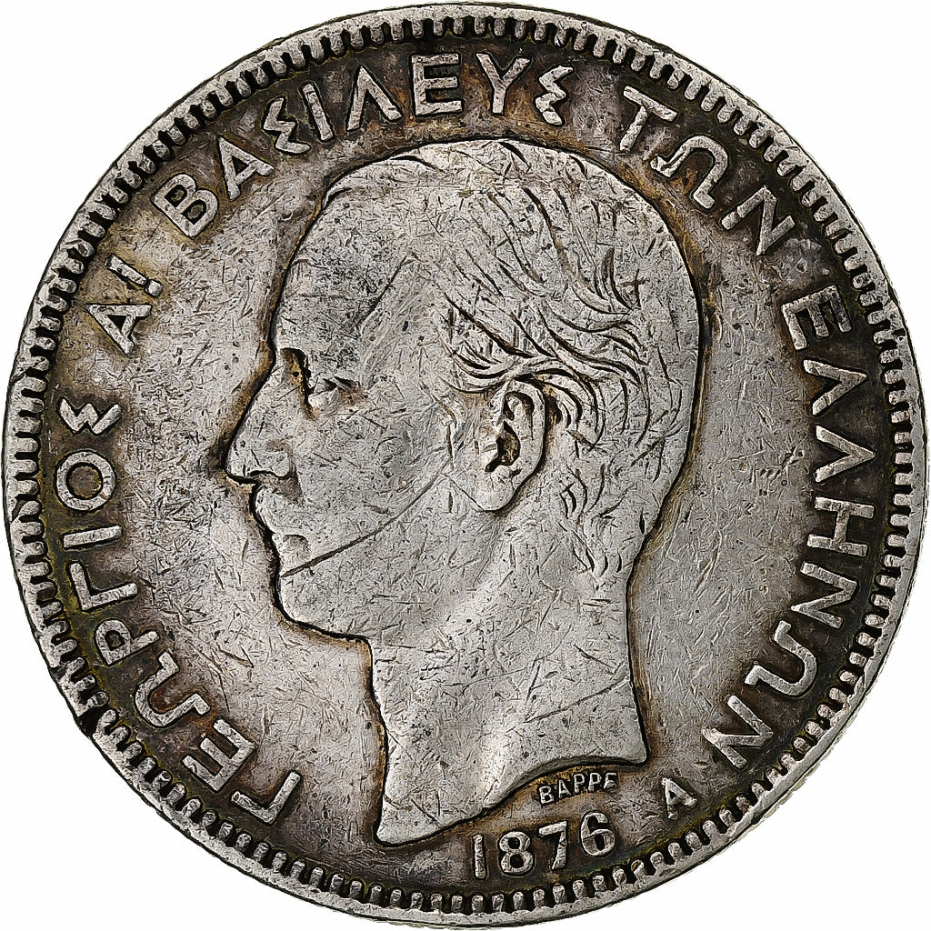 Coin, Greece, George I, 5 Drachmai, 1876, Paris, VF(30-35), Silver, KM:46