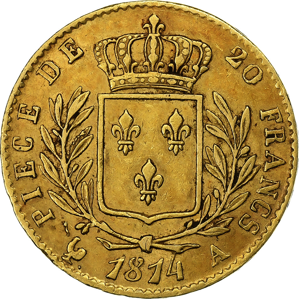 Francia, Louis XVIII, 20 Francs, Louis XVIII, 1814, Paris, Oro, MBC