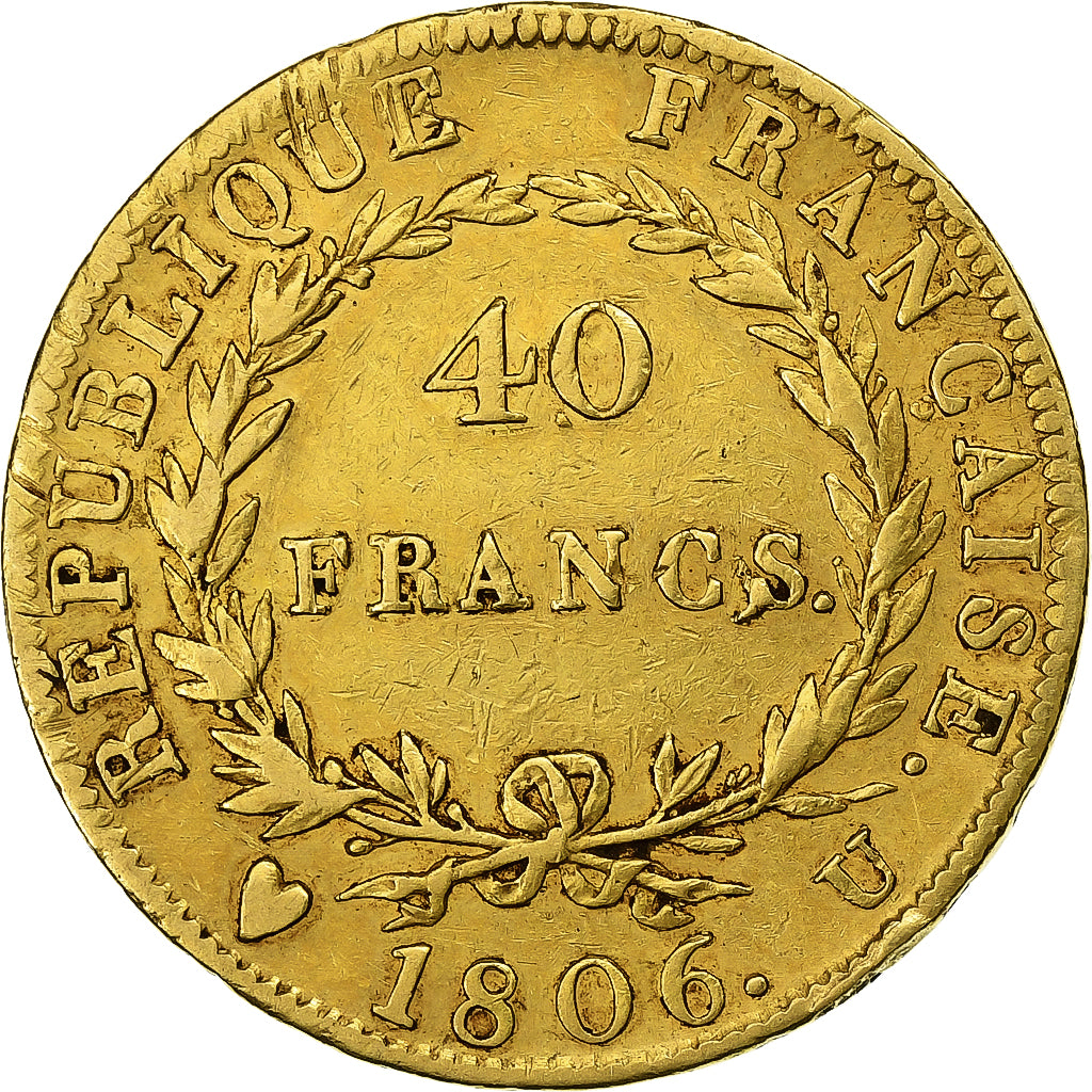 FRANCE, 40 Francs, 1806, Turin, VF(30-35), Gold, Gadoury #1082, 12.78