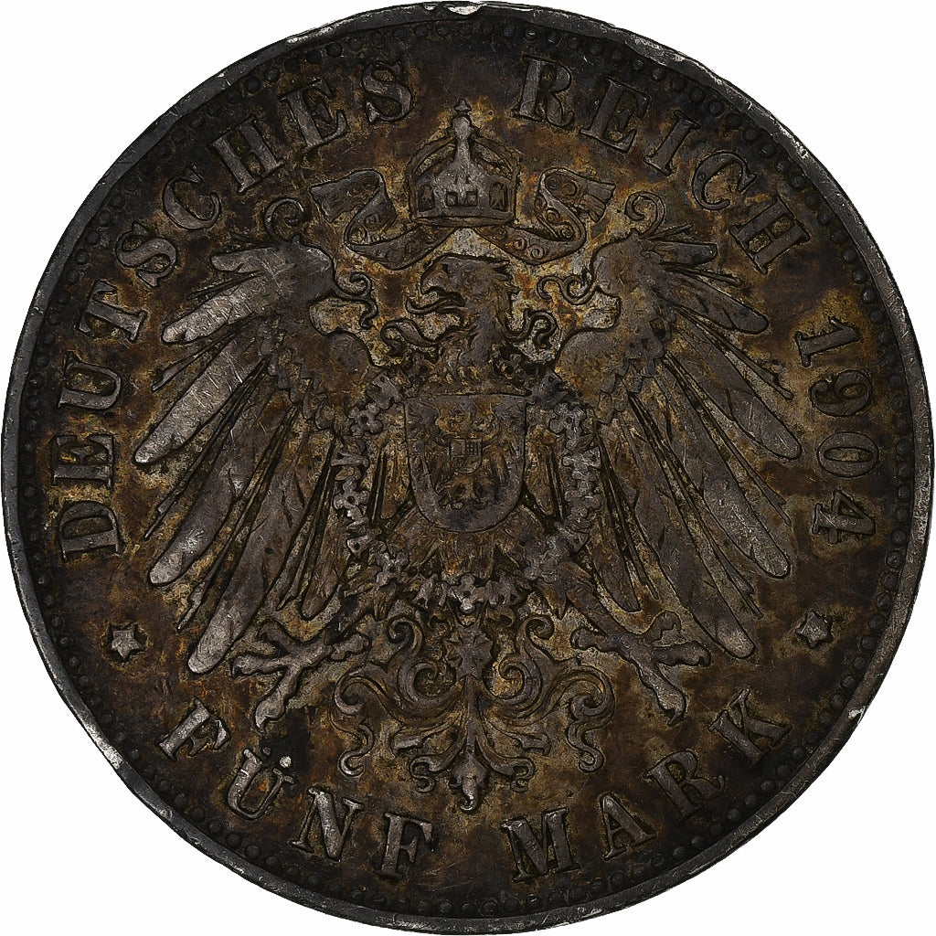 Landy niemieckie, PRUSSIA, Wilhelm II, 5 Mark, 1904, Berlin, EF(40-45), Srebro