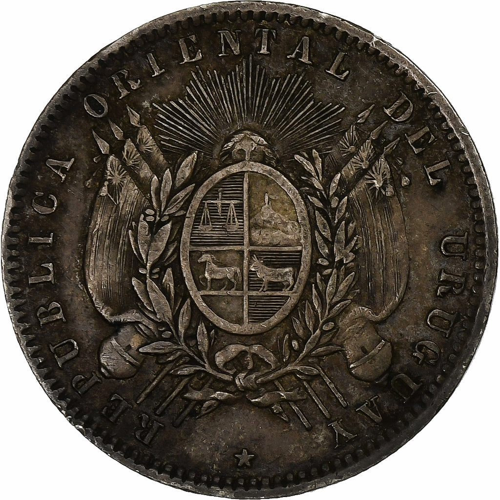 Moeda, Uruguai, 20 Centesimos, 1893, Uruguay Mint, Santiago, EF(40-45), Prata